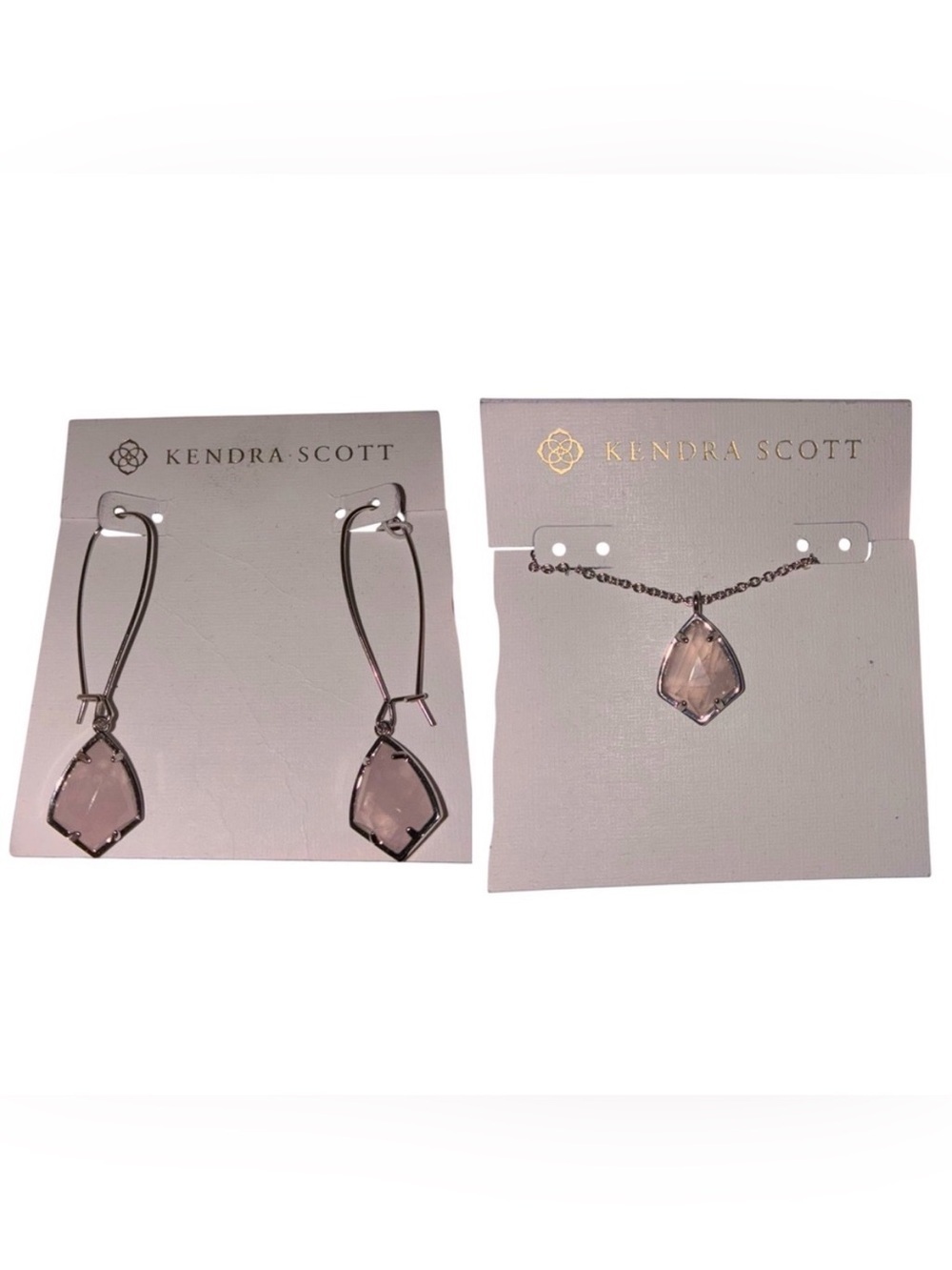 KENDRA SCOTT SET Genuine Rose Quartz Earrings & Pendant Necklace Classic NEW NWT